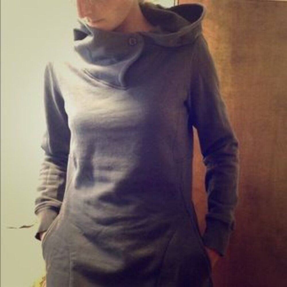 TOAD&CO Tendresse Hooded Dress Organic cotton Long sleeve Relaxed fit Gray SZ XS